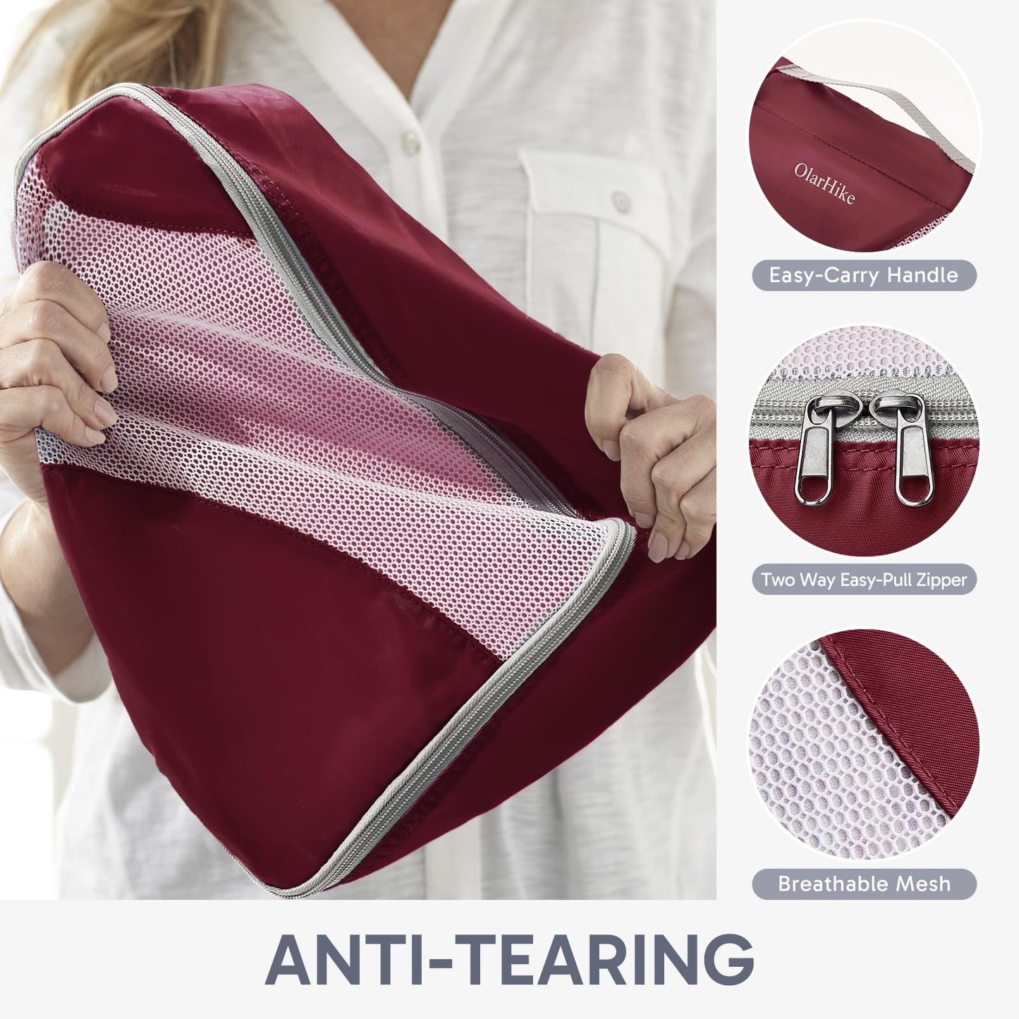 ALL INCLUDED 10 Set Sturdy Packing Cubes for Suitcases,OlarHike Travel Essentials,UPGRADED Anti-Tear Stitching, NEW Improved Luggage Packing Organizers for Travel Accessories (Burgundy)
