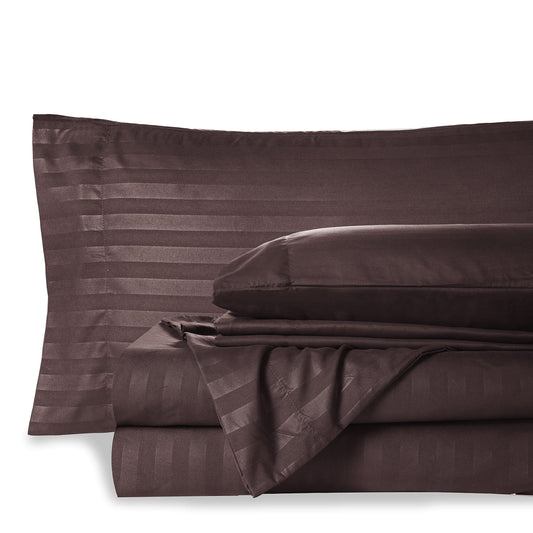 Mocassi King Stripe Sheet Set - Luxury Hotel 1800 Premier Bedding Sheets & Pillowcases - Ultra Soft Breathable & Cooling Bed Sheets - Wrinkle Resistant - 6 Piece Set - King, Brown