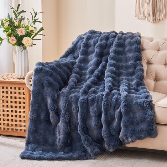 DOISING Soft Cozy Plush Faux Rabbit Fur Grey Throw Blanket, Decorative Boho Fluffy Blanket for Couch Bed Sofa Chair and Living Room, Luxury Fuzzy Fleece Winter Throw Blankets for Women, 50x60''