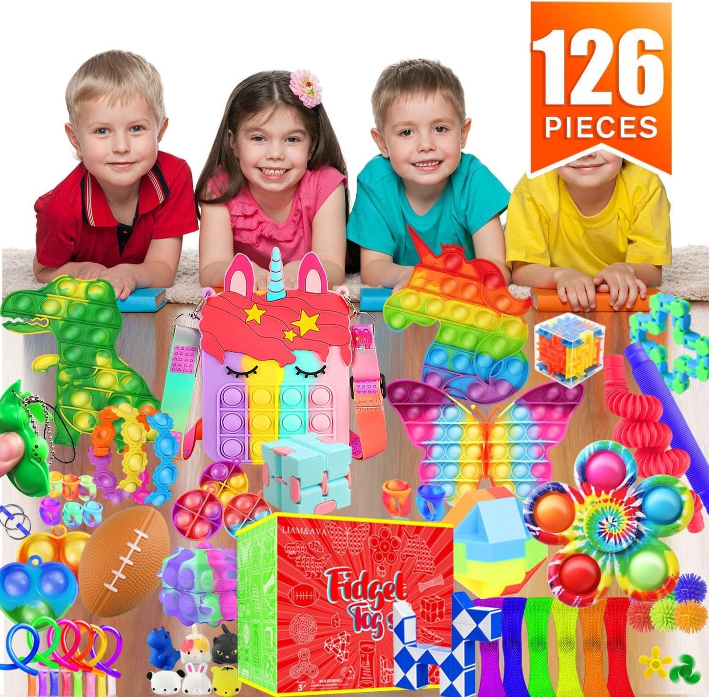 Fidget Toys, 126 Pack Party Favors for Kids 8-12 4-8, Sensory Toys Bulk Autism Autistic, Treasure Box Toys for Classroom, Stocking Stuffers, Goodie Bag Stuffers, Christmas Birthday Gifts Prizes