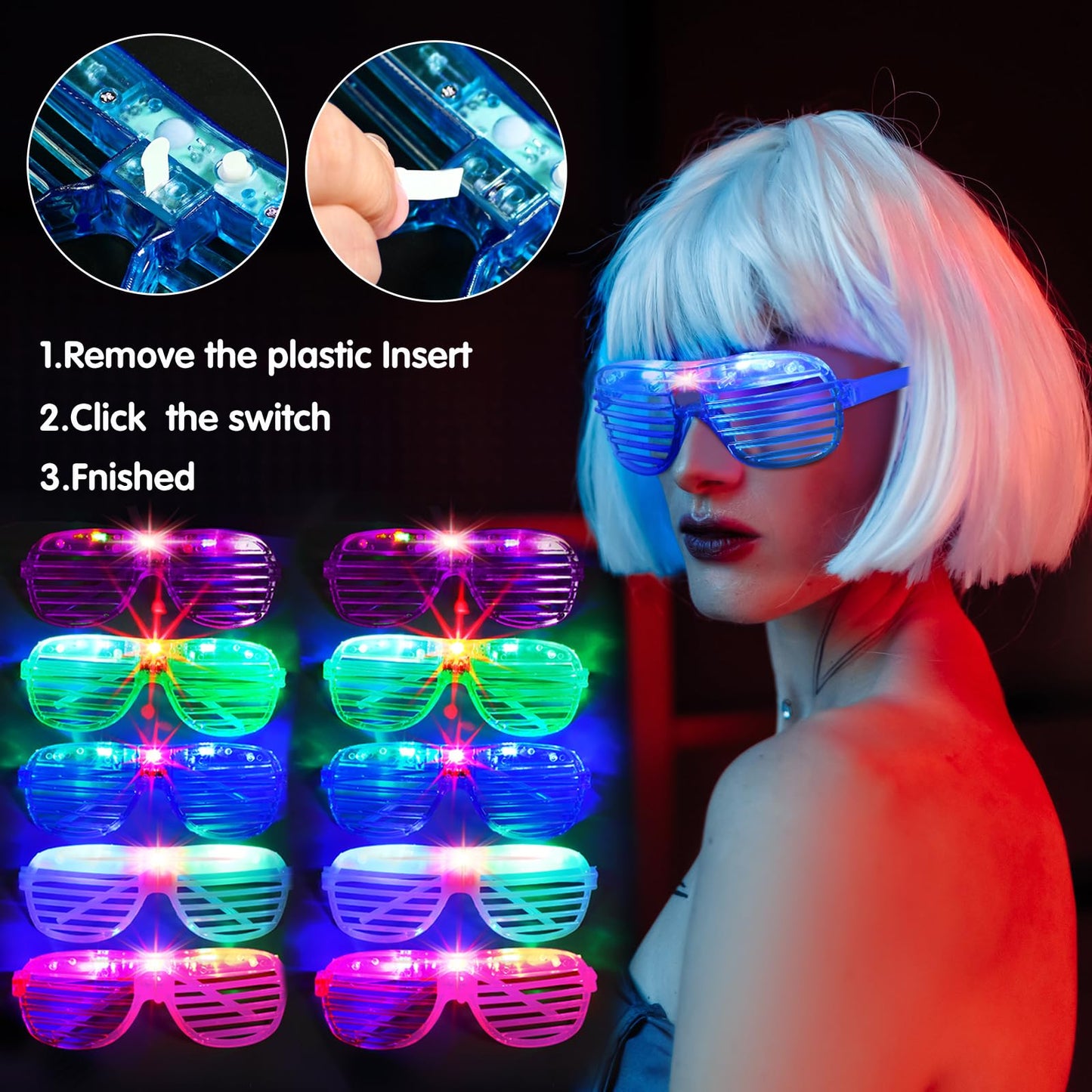 Honoson 15 Pcs LED Light up Glasses 15 Pcs Cat LED Cute Headband Cat Ears Sunglasses Glow in the Dark Party Supplies(Classic)