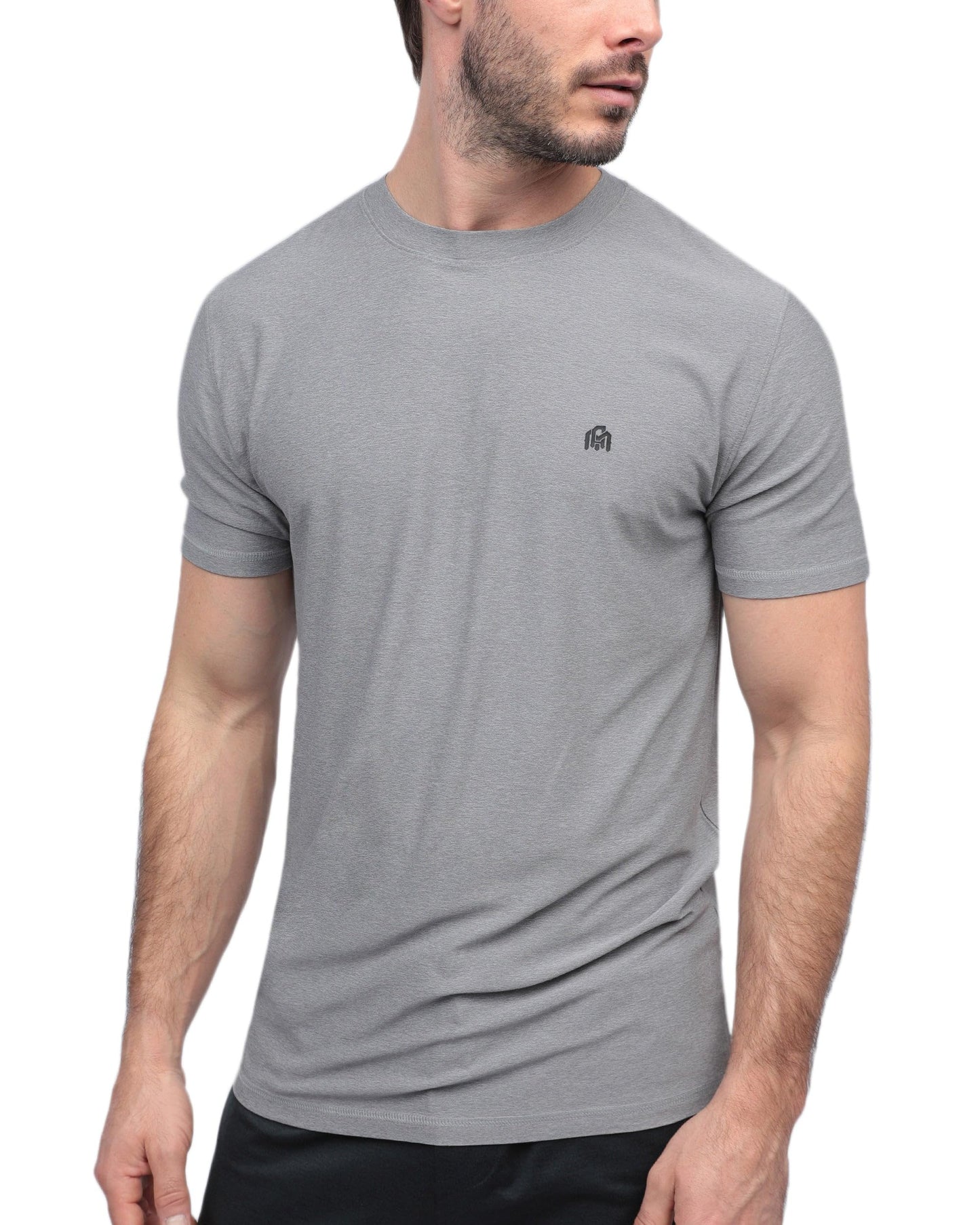 INTO THE AM Athletic Workout Shirts for Men Fitted Gym Sports Running Fitness Dry Fit Logo Tees (Grey, Large)