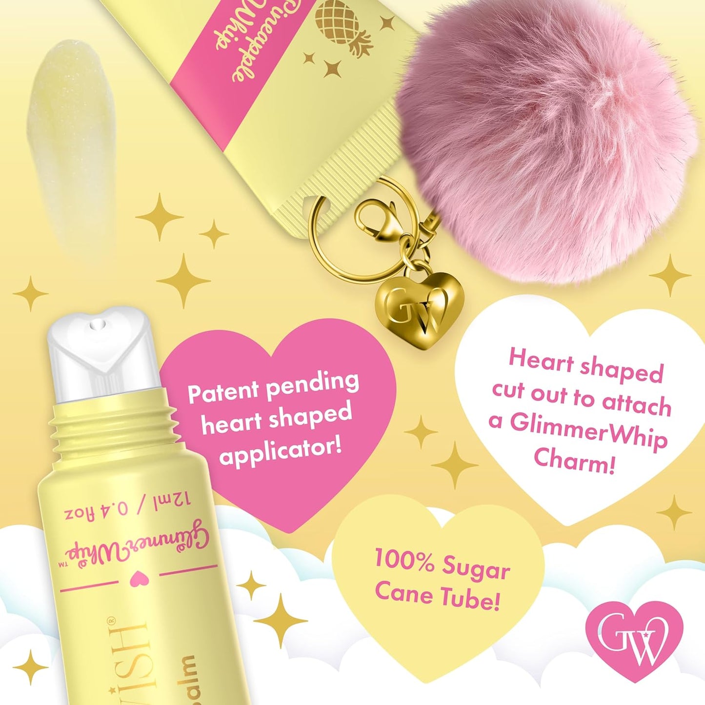 Glimmer Wish Glimmer Whip Hydrating Lip Balm – Organic Castor & Jojoba Oils, Shea & Cocoa Butters – Vegan, Non-Toxic, Moisturizing Lip Care (Pineapple Whip)