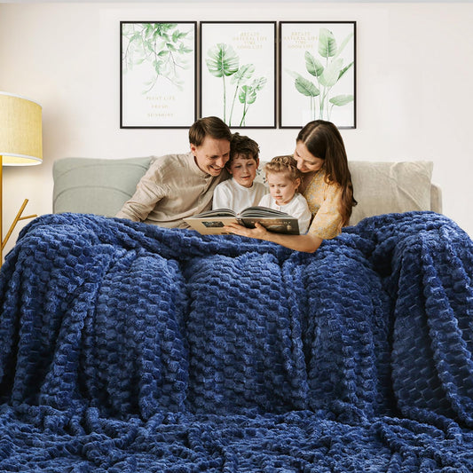 Excervent Flannel Fleece Throw Blanket(120x120 inches), Oversized Giant Extra Large 10'x10' King Bed Throw, Hexagon Jacquard Decorative Fuzzy Blankets for Household, Camping, and Travel, Navy