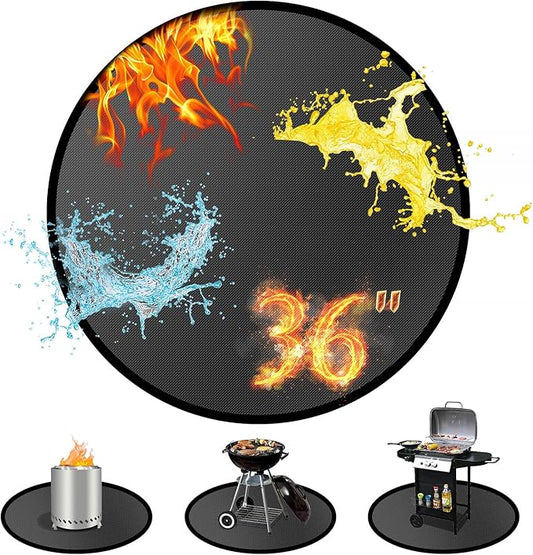 36" Round Fire Pit Mat for Solo Stove Bonfire/Under Grill Mat, 4 Layers Fireproof Waterproof Oil-Proof, BBQ Mat, Portable, Deck Patio Grass Smoker