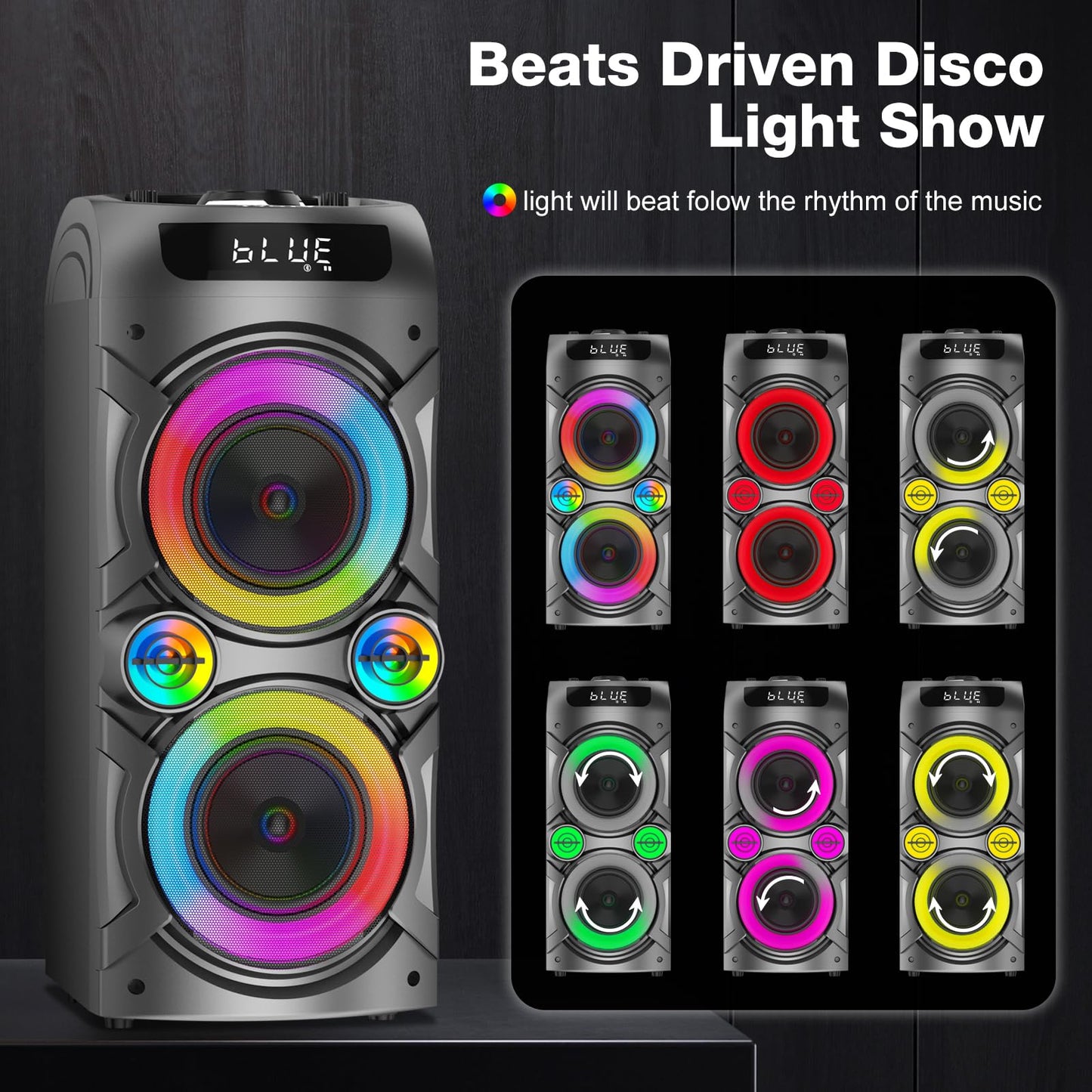 Portable Bluetooth Speaker 100W Big Powerful Wireless Boombox TWS Pairing Loud Stereo Sound Deep Bass Large Party Speakers with Subwoofer LED Lights for Outdoor Home Camping