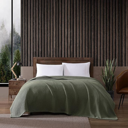 Eddie Bauer Blanket Soft Waffle Weave Bedding, Medium Weight Bedroom Decor, Softens Every Wash, Queen, Green