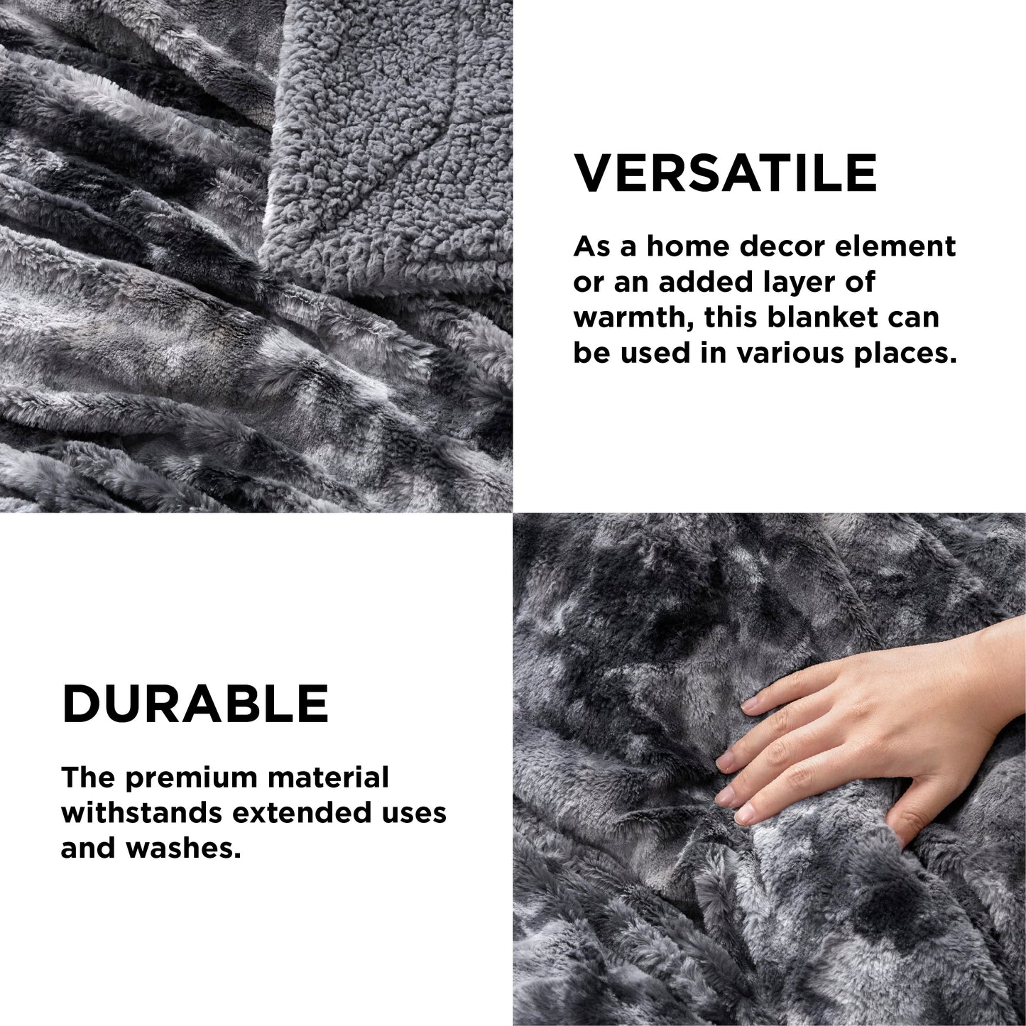 Bedsure Sherpa Fluffy Blanket King Size for Bed - Fleece Soft and Cozy Throw for Women, Plush & Fuzzy Faux Fur Blanket for Couch, Sofa and Decor, Tie Dye Design, Grey, 108x90 Inches