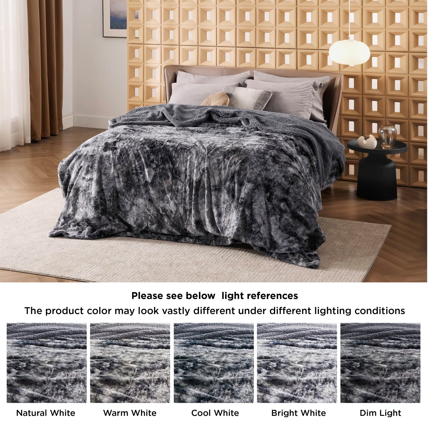 Bedsure Sherpa Fluffy Blanket Queen Size for Bed - Fleece Soft and Cozy Throw for Women, Plush & Fuzzy Faux Fur Blanket for Couch, Sofa and Decor, Tie Dye Design, Grey, 90x90 Inches