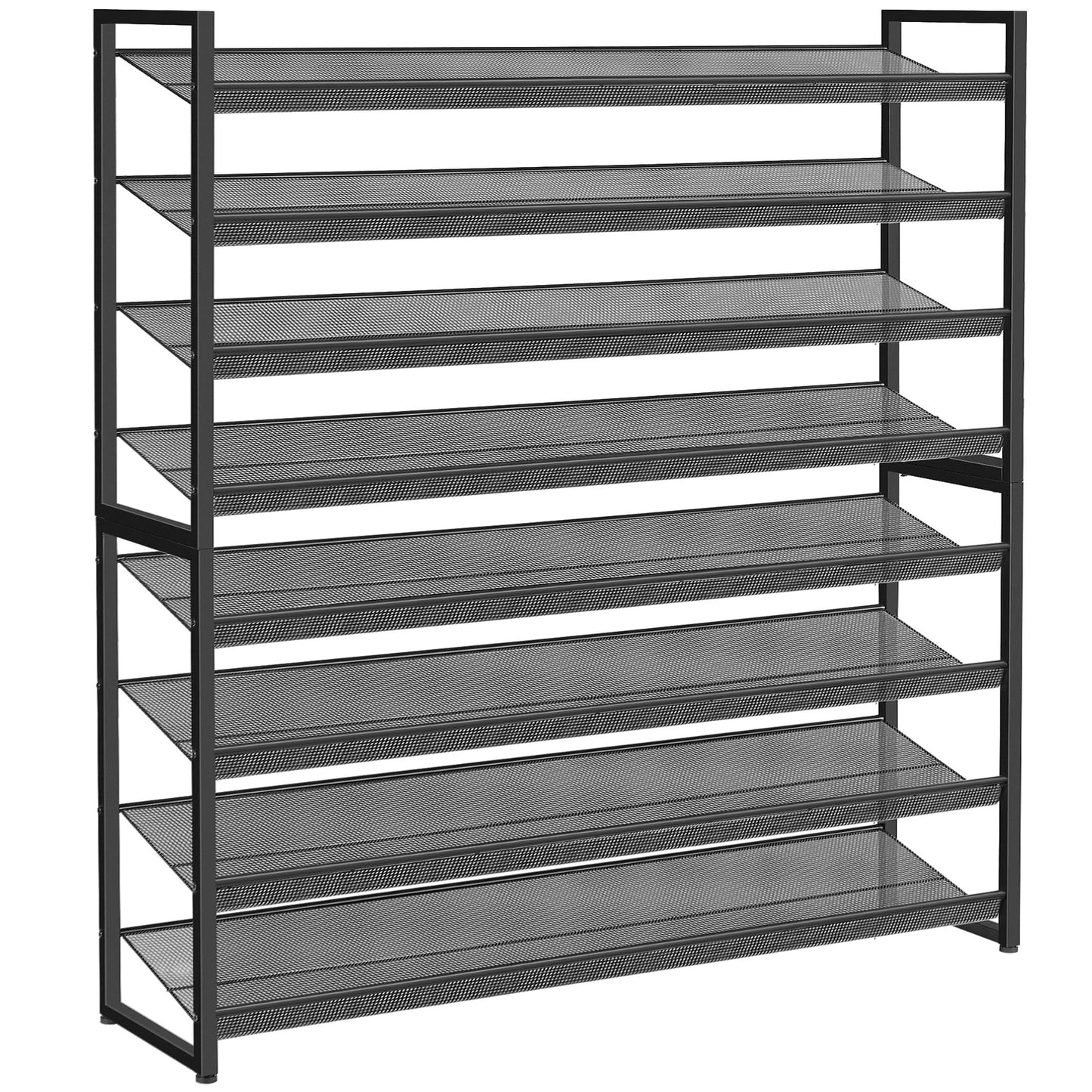 Nunsino Shoe Rack, Long Shoe Organizer,Max Holds 50 Pairs,8 Tier Metal Shoe Storage Shelf,4-Tier Stackable Shoes Organizer for Garage, Entryway, Black