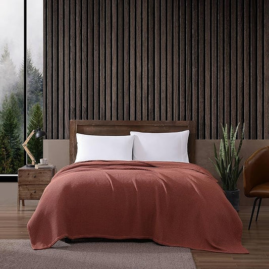 Eddie Bauer Blanket Soft Waffle Weave Bedding, Medium Weight Bedroom Decor, Softens Every Wash, Twin, Orange
