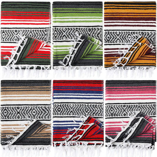 6 Pcs Mexican Blankets Bulk Yoga Authentic Throw Mexican Serape Blanket Large Colorful Striped Falsa with Fringed for Outdoor Camping Beach Picnic Home Decor (Orange Green)(Multicolor)