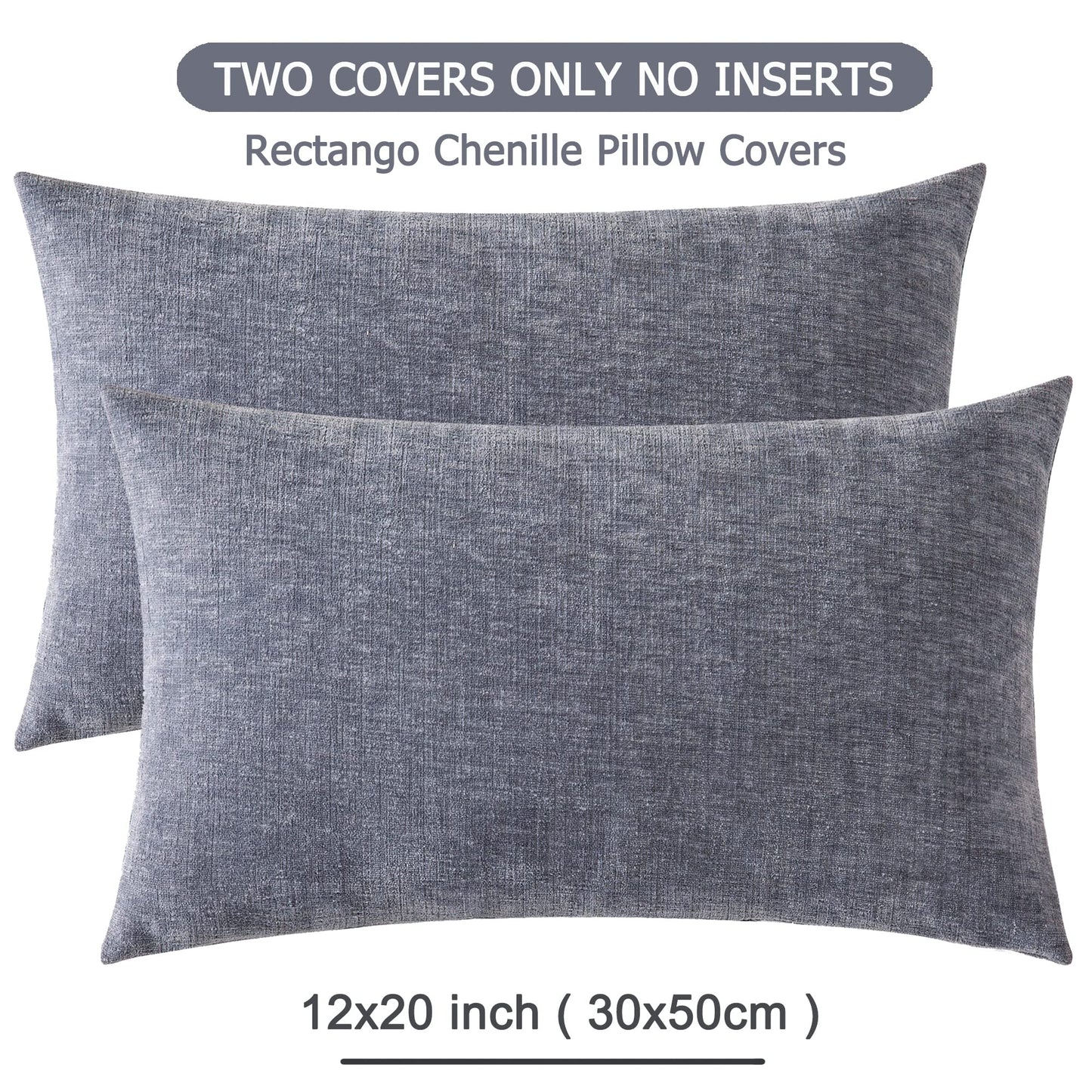 GAWAMAY Lumbar Support Pillow Decorative Rectangle Throw Pillow Covers 12"x20" Inch Set of 2, Soft Chenille Fall Pillowcase for Living Room Bedroom Sofa Couch Cushion Cover Grey 30x50cm (No Insert)