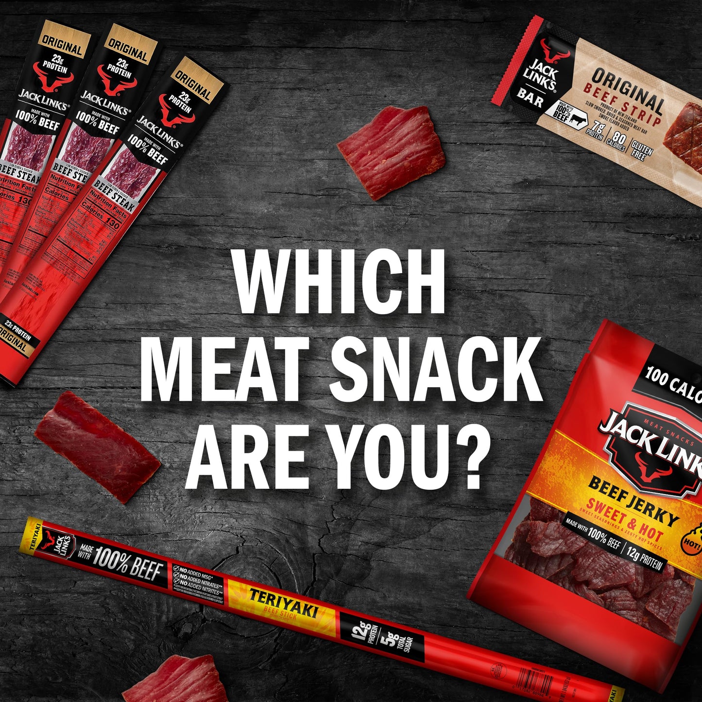 Jack Link's Meat Sticks Variety Pack, Original, Teriyaki, and Barbecue Pork - Protein Snack, Meat Snack Sticks Made with 100% Beef or Pork, Keto Friendly - 0.92 Oz. (20 Count)