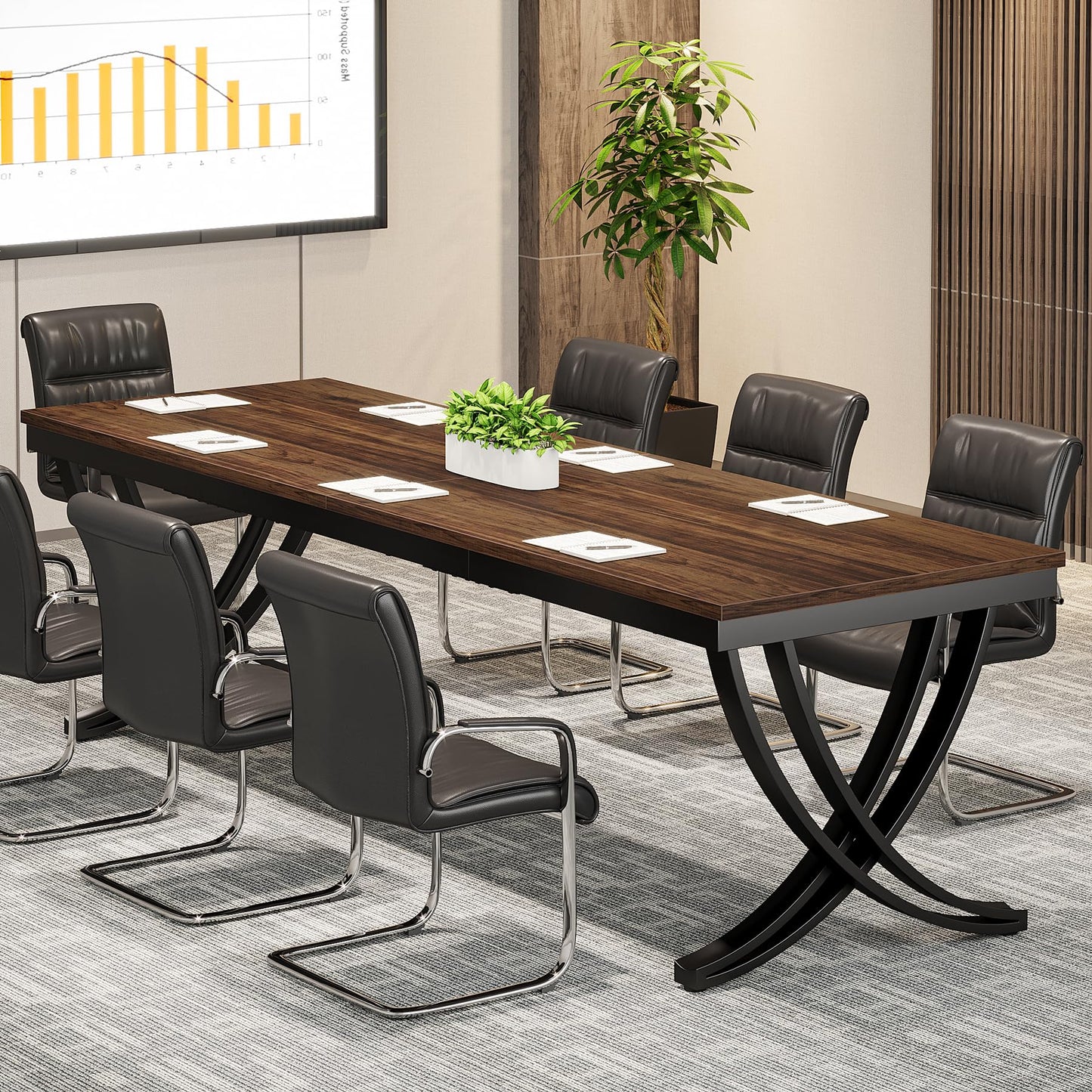 Tribesigns 6.5FT Conference Table for 6-8 People, 78 inch Long Rectangular Seminar Table with Strong Metal Frame, Business Furniture Boardroom Desk for Office Meeting Conference Room (1, Brown)
