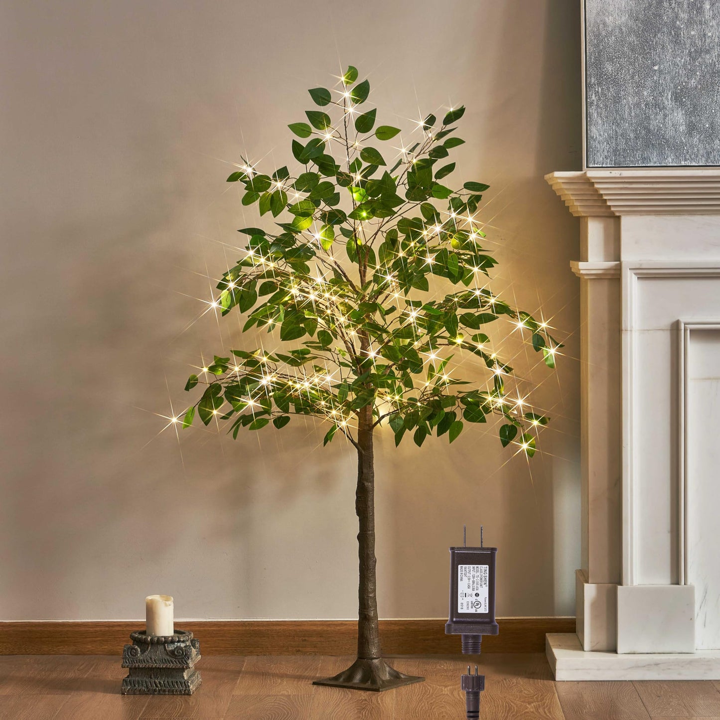 LITBLOOM Artificial Ficus Tree with Lights 4FT 140 LED Fairy Lights, Lighted Greenery Tree for Home Living Room Decoration