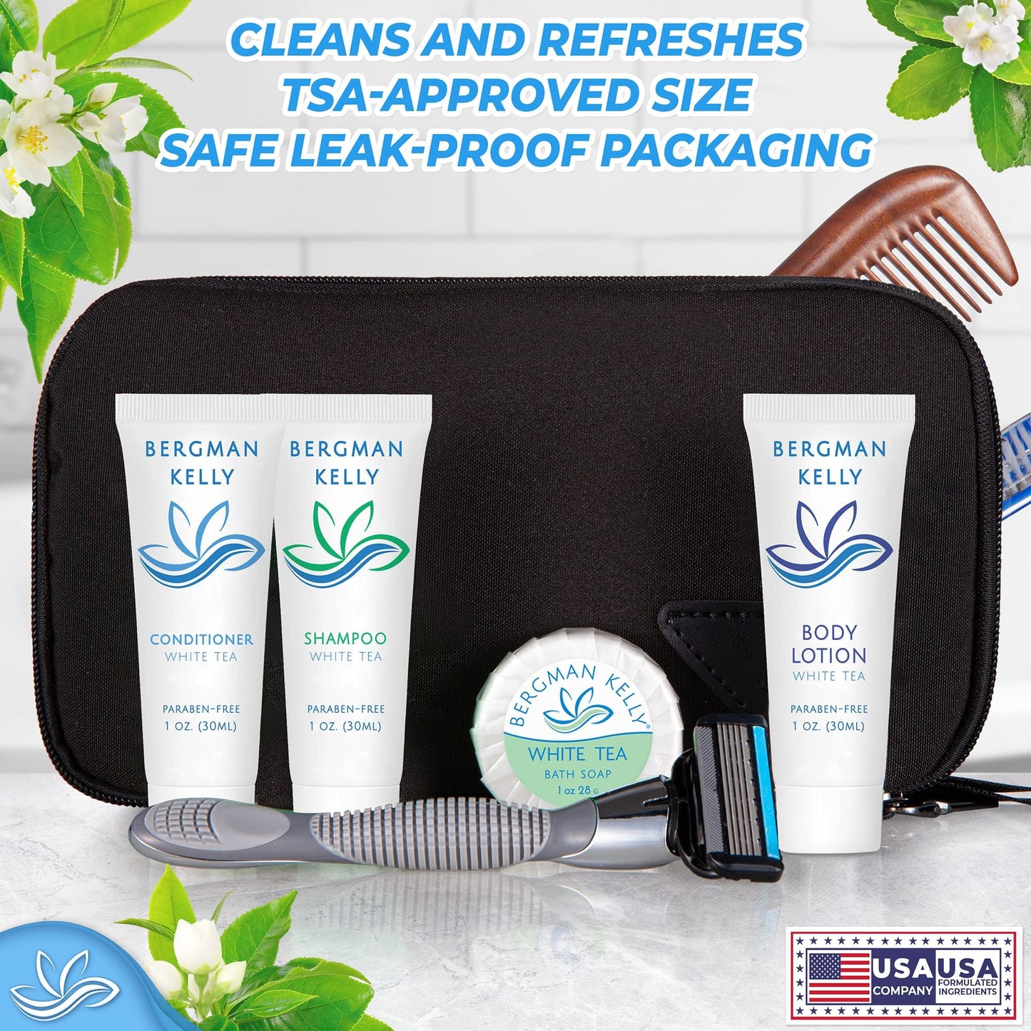 BERGMAN KELLY - Hotel Soap Bars - White Tea, 1 oz, 200 PK - Travel Size Luxury Bulk Amenities Bar Soap, Mini Individually Wrapped Round Soap - Small Toiletries for Airbnb, Motel, Guest Bathroom