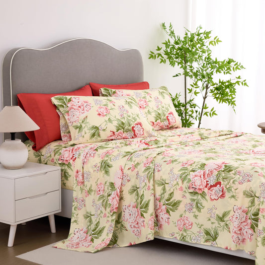 Spirit Linen home King Size Bed Sheets Set Deep Pockets - 6PC Floral Ultra Soft Microfiber Bed Sheets - Easy to Clean, 90 Thread Count Sheets with Fitted Sheet, Flat Sheet & Pillowcases (Rose Floral)