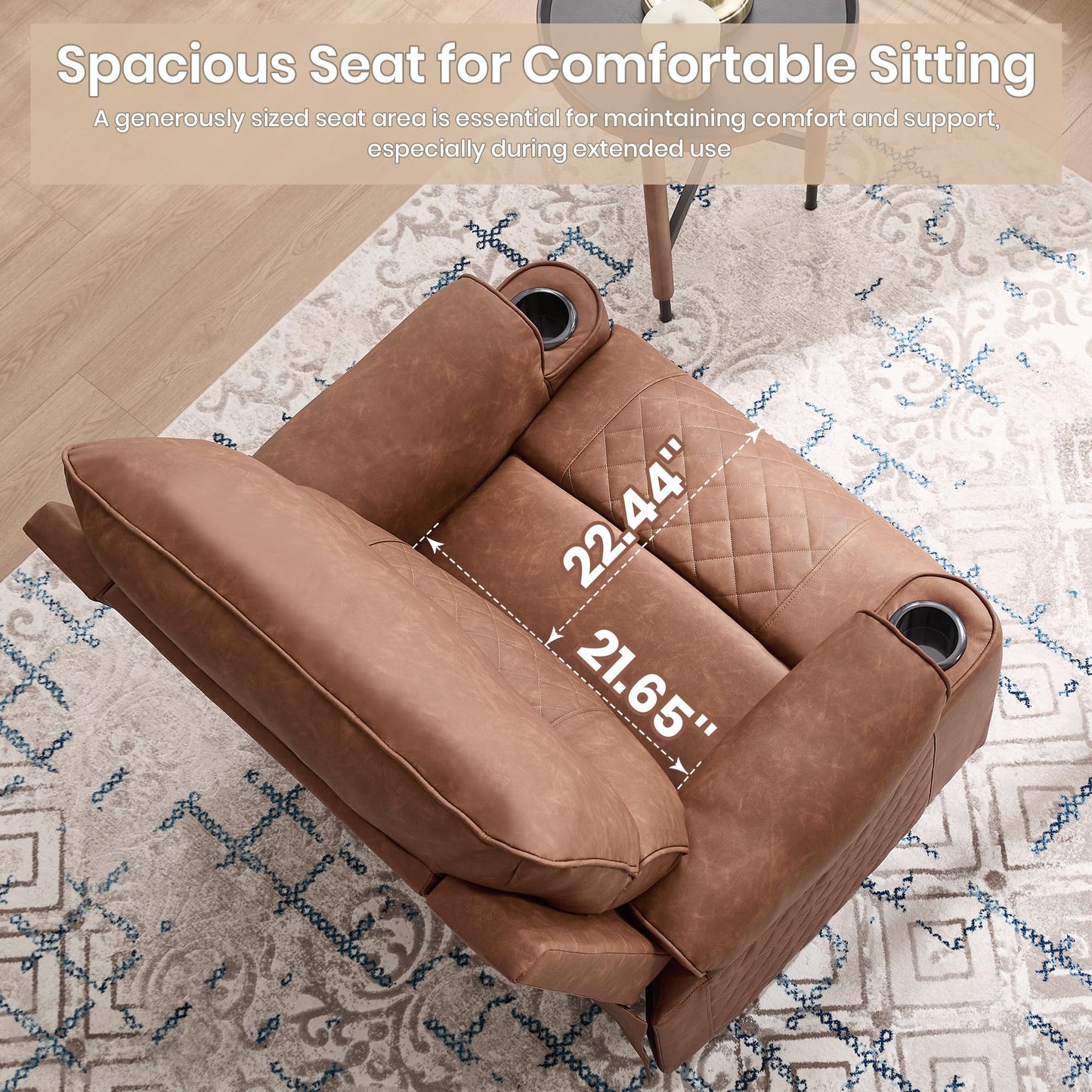 Leather Rocker Recliner with Cup Holder, Manual Reclining Chair for Living Room, Modern Home Theater Lounge Seating with Soft Padded Seat for Comfort (Faux Leather,Brown)