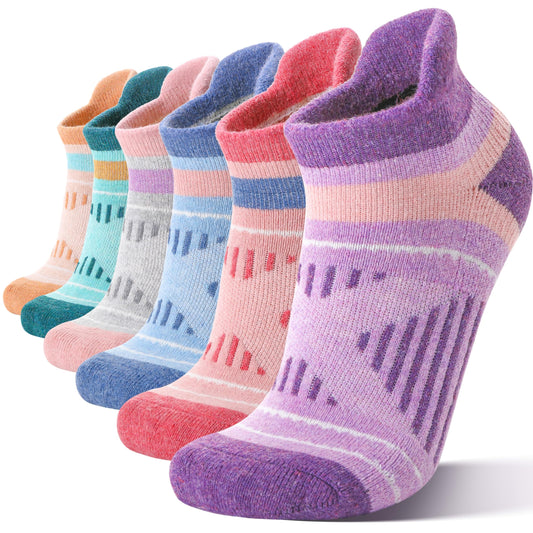 EBMORE Merino Wool Ankle Hiking Socks Compression Warm Winter Thermal Thick Cushion No Show Running Moisture Wicking Socks Gifts Stocking Stuffers for Women 6 Pairs(Colorful Mix,L)
