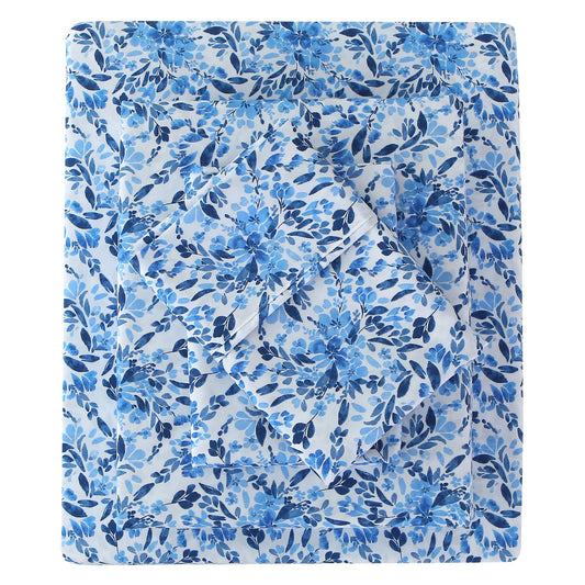 Viviland Floral Queen Sheet Set - 4 Piece Vintage Blue Flower Clusters Patterned Bed Sheets - Soft, Breathable Microfiber Sheets with Deep Pocket, Non-Slip Fitted Sheets & Pillowcases