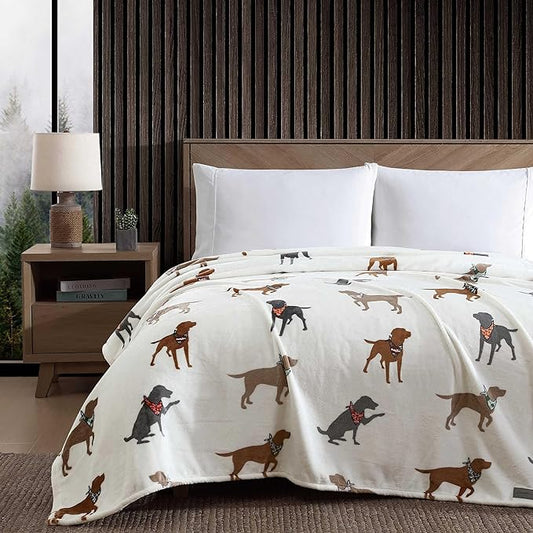 Eddie Bauer - King Blanket, Ultra Plush Bedding, Lightweight Home Decor for All Seasons (Dogs with Scarves White, King)