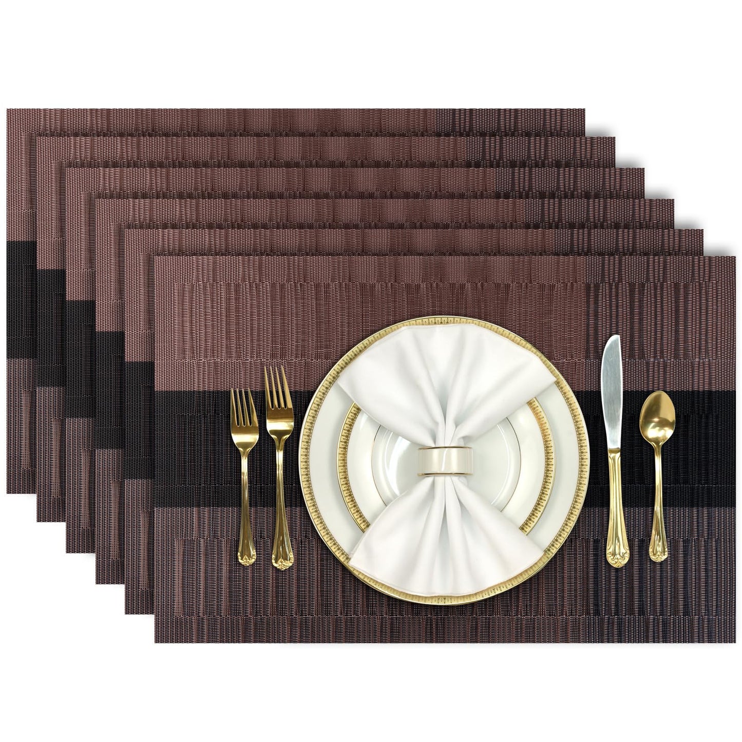 Aofmee Placemats, Heat Resistant Place Mats Set of 6, Washable PVC Table Mats, Woven Vinyl Plastic Placemats for Kitchen Dining Table, Non-Slip Stain Resistant Placemat Indoor Outdoor, Easy to Clean