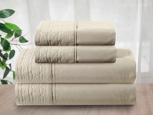 Elegant Comfort Luxury Soft Coziest 4-Piece Bed Sheet Set 1500 Thread Count Egyptian Quality Wrinkle Resistant Beautiful Quilted Design on Flat Sheet and Pillowcases, Full, Cream