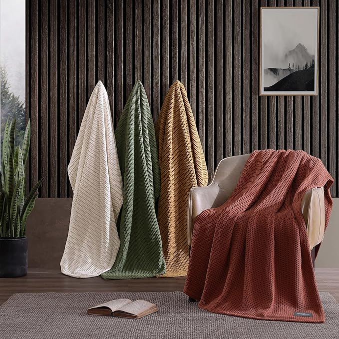 Eddie Bauer Blanket Soft Waffle Weave Bedding, Medium Weight Bedroom Decor, Softens Every Wash, Queen, Brown