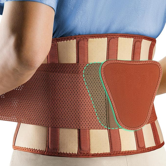 FEATOL Back Brace for Lower Back Pain, Breathable Back Support Belt for Women & Men with Lumbar Pad, Lumbar Support Belt for Heavy Lifting & Work, Scoliosis, Brown, 3XL (Circumference:54-63")