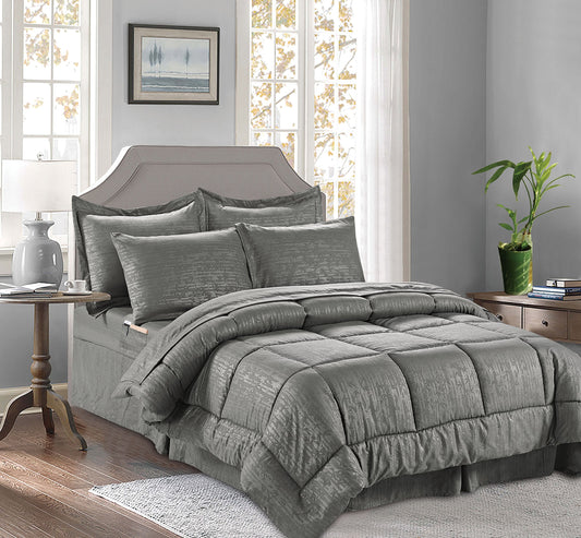 Elegant Comfort Luxury Best, Softest, Coziest 8-Piece Bed-in-a-Bag Comforter Set Silky Soft Bamboo Pattern Complete Set Includes Bed Sheet Set with Double Sided Storage Pockets, King, Gray